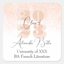 Adesivo Quadrado Classe 2023 Peach Obrigado Festa de Graduação