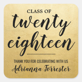 Adesivo Quadrado Classe De 2018 | Faux Gold Foil Formando Obrigado