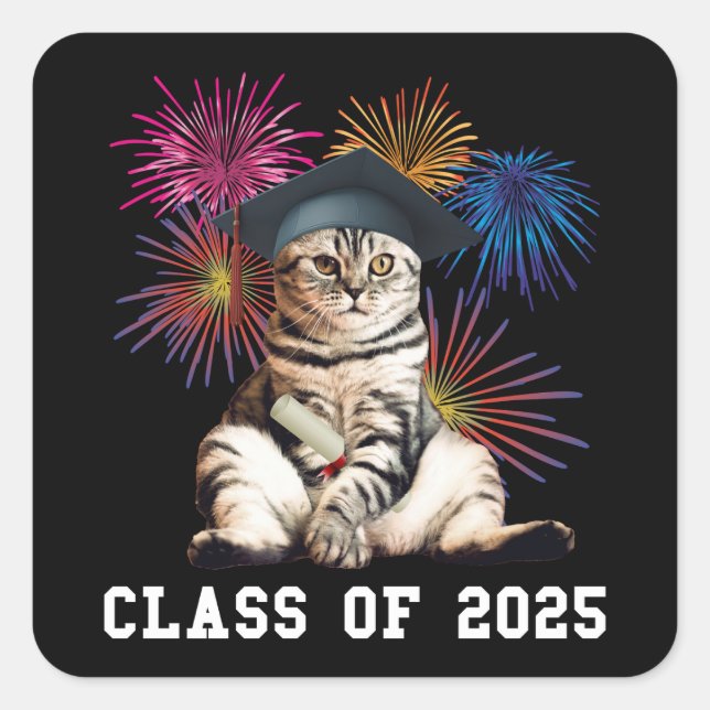 Adesivo Quadrado Classe de 2025 Cat Lover (Frente)