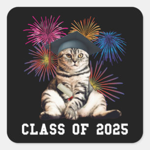 Adesivo Quadrado Classe de 2025 Cat Lover