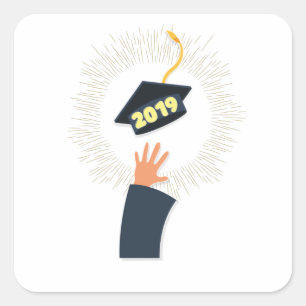 Adesivo Quadrado classe de boné de formatura 2019, design de reuniã