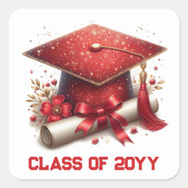 Adesivo Quadrado Classe de Boné de formatura e Diploma