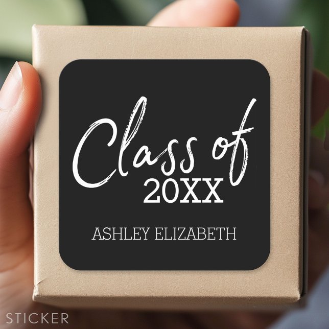 Adesivo Quadrado Classe de Festa de formatura de qualquer ano (Custom Sticker - Personalize with your info for a party favor or gift)