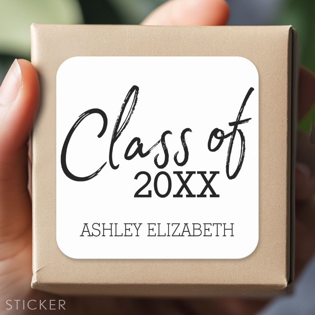 Adesivo Quadrado Classe de Festa de formatura do ANO ADD (Custom Sticker - Personalize with your info for a party favor or gift)