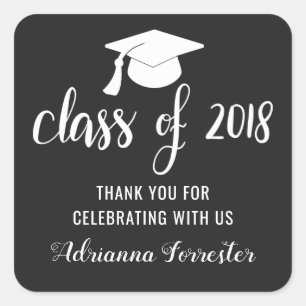 Adesivo Quadrado Classe do obrigado 2018 graduado do chapéu   da