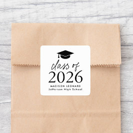 Adesivo Quadrado Classe Moderna de Graduação de Script Preto 2025
