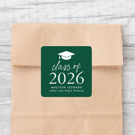 Adesivo Quadrado Classe Moderna de Graduação Verde de Script 2025