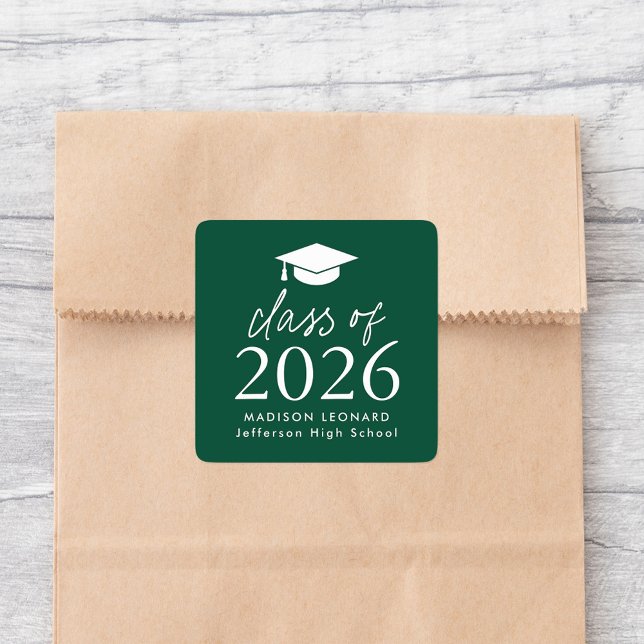 Adesivo Quadrado Classe Moderna de Graduação Verde de Script 2025 (Criador carregado)