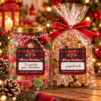Adesivo Quadrado Classic Christmas Plaid Product Label Sticker