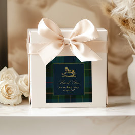 Adesivo Quadrado Classic Dark Green & Blue Plaid Baby Shower