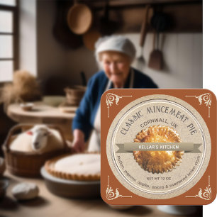 Adesivo Quadrado CLASSIC MINCEMEAT PIE Grunge Font Kraft Brown