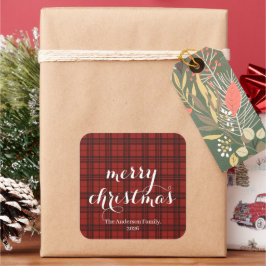 Adesivo Quadrado Classic Plaid Merry Christmas Festive -