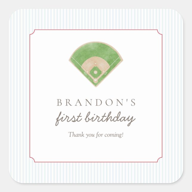 Adesivo Quadrado Classic Preppy Baseball First Birthday Rookie One (Frente)