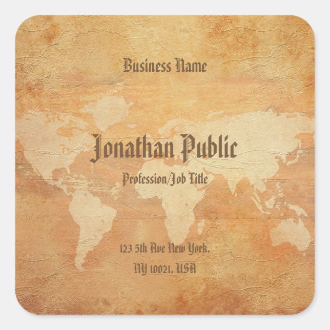 Adesivo Quadrado Classic World Map Elegant Professional Modelo (Frente)