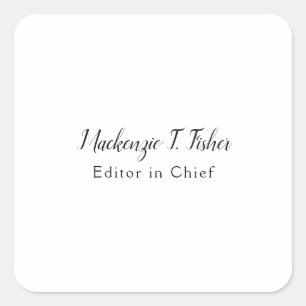 Adesivo Quadrado Clássica Caligrafia Elegante Simples Branco