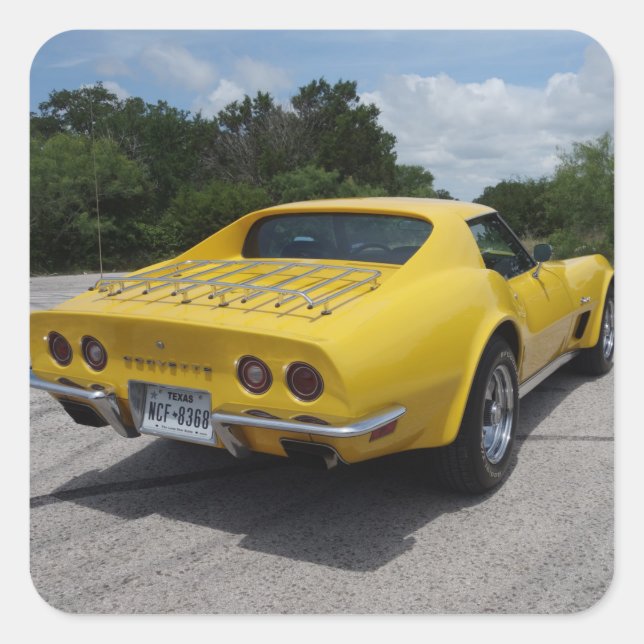 Adesivo Quadrado Clássico amarelo 1973 Corvette (Frente)