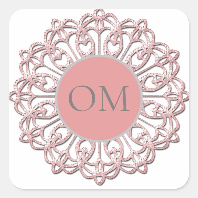 Adesivo Quadrado Clássico Blush Pink Mandala OM (Frente)