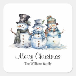 Adesivo Quadrado Clássico de Natal Aquarela Snowman