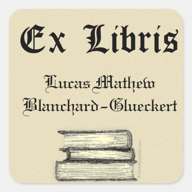 Adesivo Quadrado Clássico Ex Libris Bookplate (Frente)