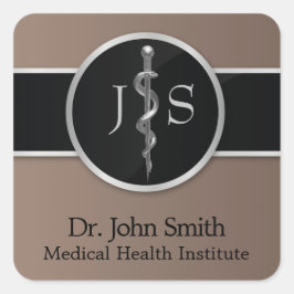 Adesivo Quadrado Clássico Noble Rod de Asclepius Silver Medical