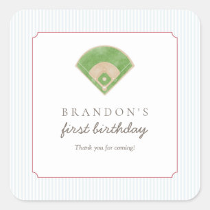 Adesivo Quadrado Clássico Preppy de Beisebol Primeiro Aniversário N
