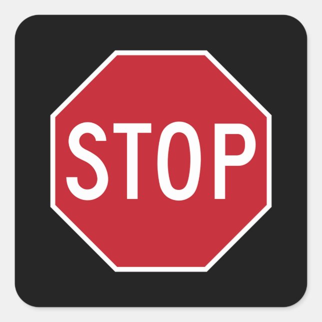 Adesivo Quadrado Clássico Red USA Stop Sign Road Black Stickers (Frente)