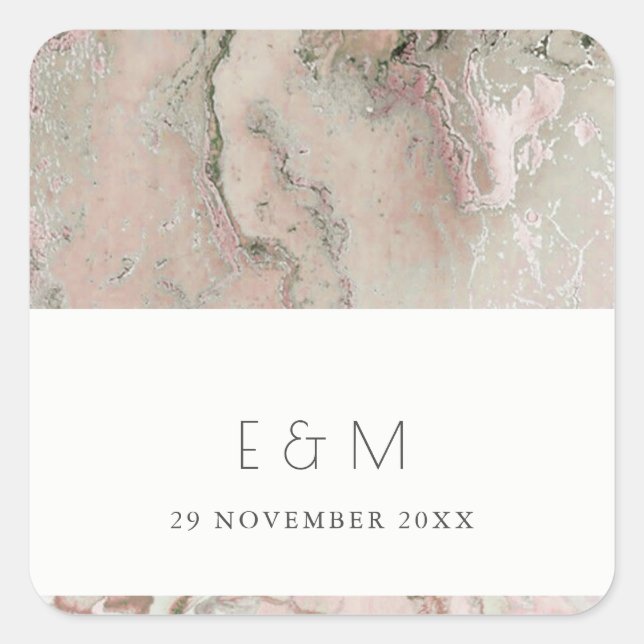 ADESIVO QUADRADO CLASSY PINK DUSKY ROSA AGATE MONOGRAMA (Frente)