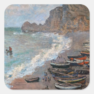 Adesivo Quadrado Claude Monet - A praia em Etretat
