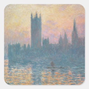 Adesivo Quadrado Claude Monet   as casas do parlamento, por do sol