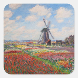 Adesivo Quadrado Claude Monet - Campo de Tulipas na Holanda