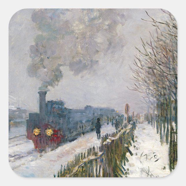Adesivo Quadrado Claude Monet - Comboio na neve / A locomotiva (Frente)