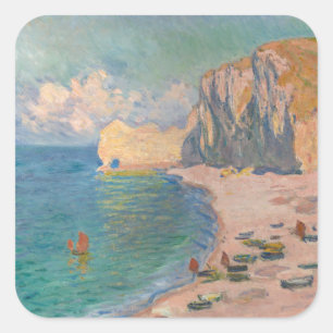 Adesivo Quadrado Claude Monet - Etretat: Praia e Falaise d'Amont