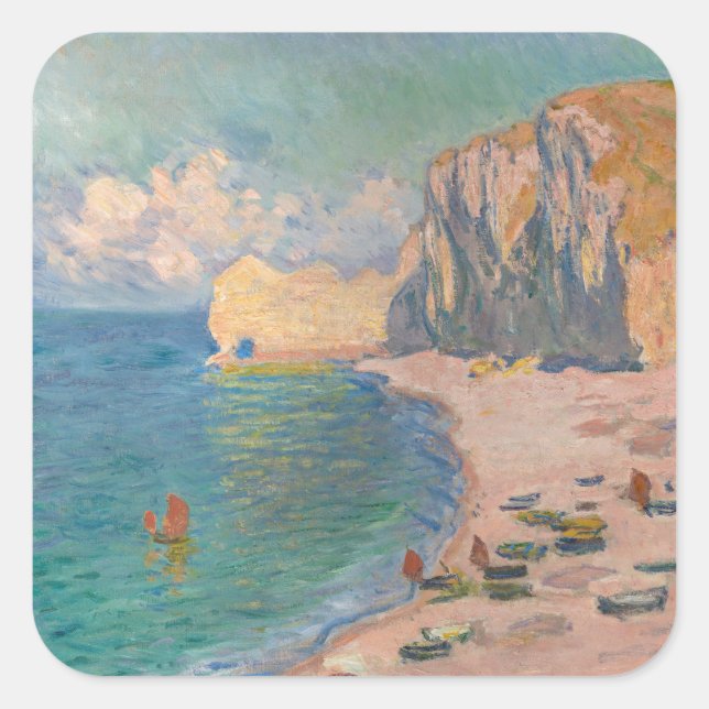 Adesivo Quadrado Claude Monet - Etretat: Praia e Falaise d'Amont (Frente)