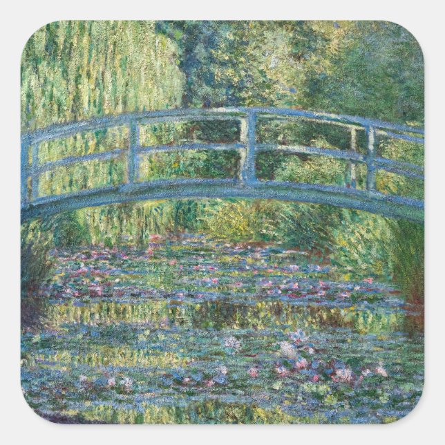 Adesivo Quadrado Claude Monet - Lagoa de Água Lily, Harmonia Verde (Frente)