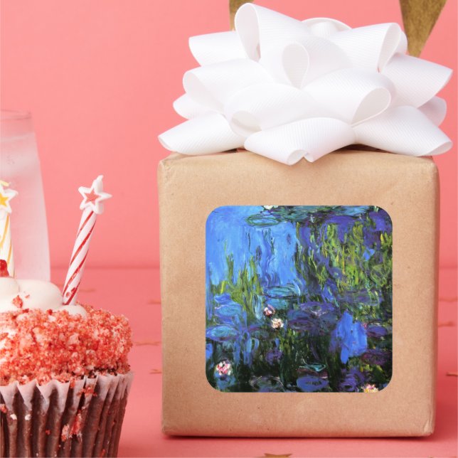 Adesivo Quadrado Claude Monet: Lírios-Água, índigo azul (Festa)