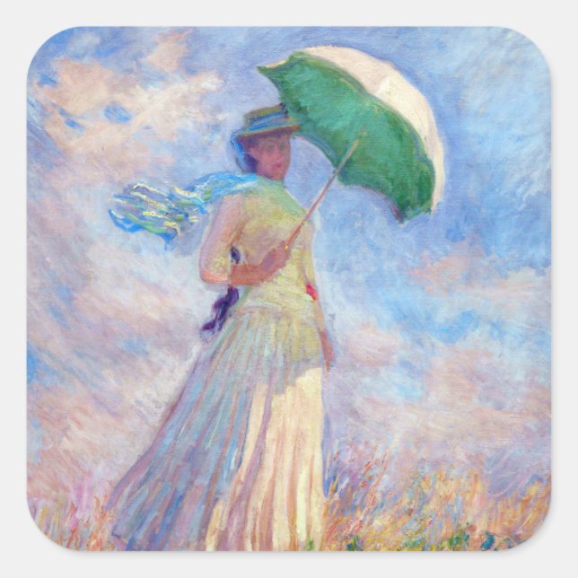 Adesivo Quadrado Claude Monet - Mulher com Parasol virada para a di (Frente)