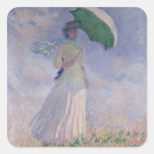Adesivo Quadrado Claude Monet Mulher com Parasol virada para a di