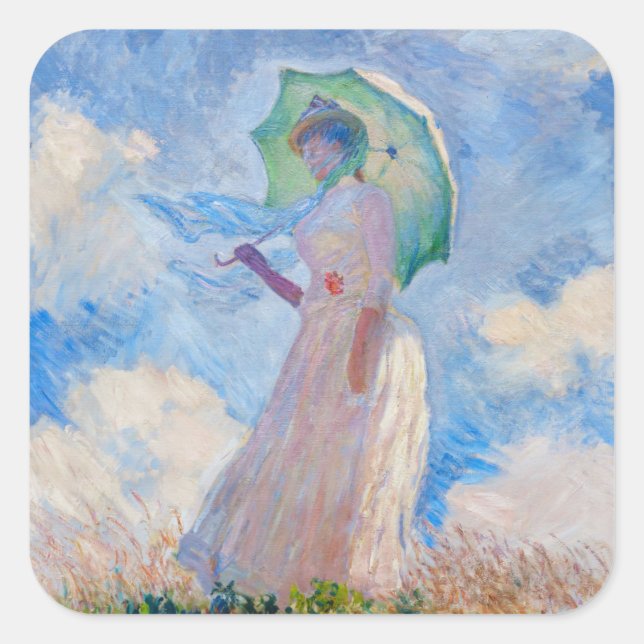 Adesivo Quadrado Claude Monet - Mulher com Parasol virada para a es (Frente)