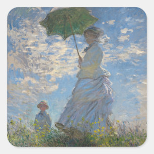 Adesivo Quadrado Claude Monet Mulher com um Guarda-Sol Arte Refinad