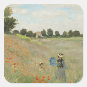 Adesivo Quadrado Claude Monet O Campo de Papoulas perto de Argenteu