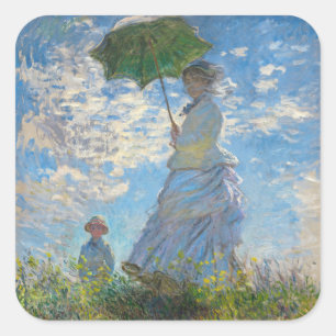 Adesivo Quadrado Claude Monet - O Passeio, Mulher com Guarda-Sol