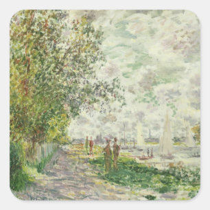 Adesivo Quadrado Claude Monet   o Riverbank em Gennevilliers