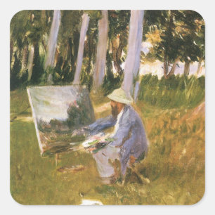 Adesivo Quadrado Claude Monet que pinta, borda de uma madeira por