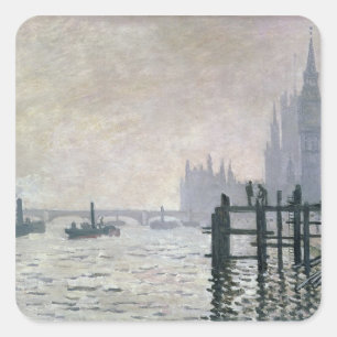 Adesivo Quadrado Claude Monet   Tâmisas abaixo de Westminster