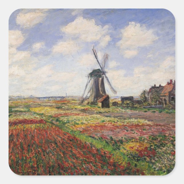 Adesivo Quadrado Claude Monet | Tulip Fields Rijnsburg Windmill (Frente)