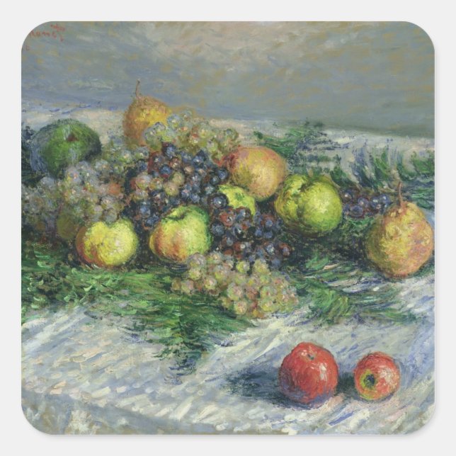 Adesivo Quadrado Claude Monet | Vida tranquila com peras e uvas (Frente)