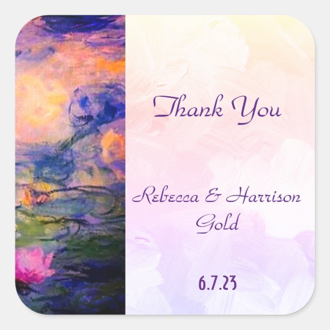 Adesivo Quadrado Claude Monet Water lilies Wedding Thank You (Frente)