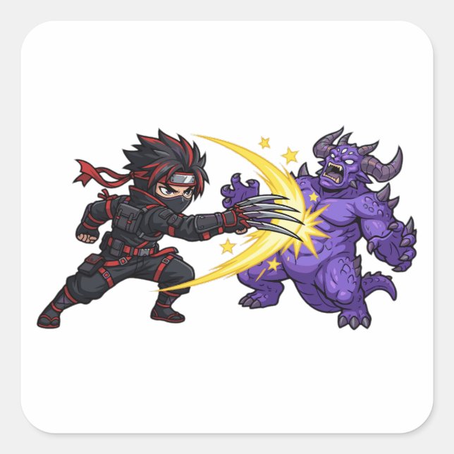 Adesivo Quadrado Claw Strike Ninja vs Monstro Chibi Anime RPG Game (Frente)