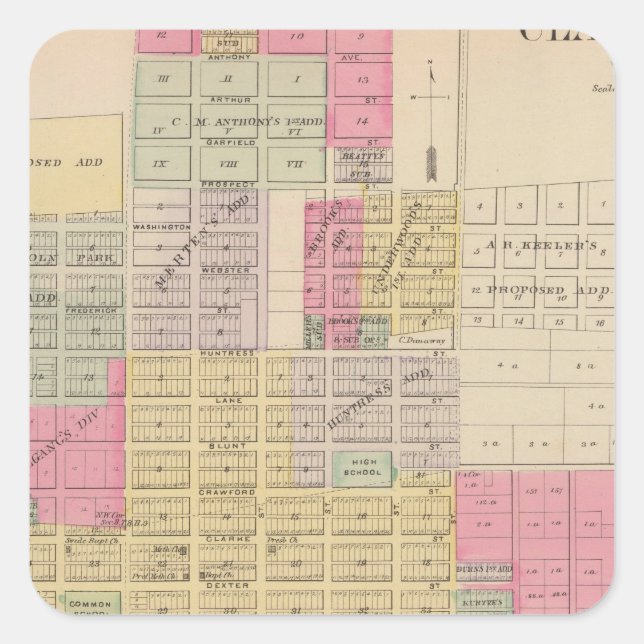 Adesivo Quadrado Clay Center, Condado de Clay, Kansas (Frente)