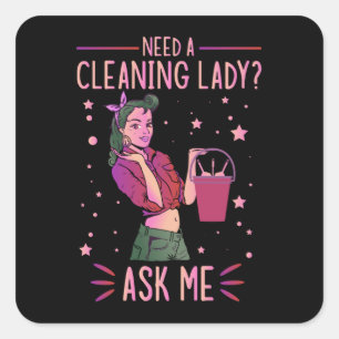 Adesivo Quadrado Cleaning Lady Housekeeper Housekeeping Cleaner Gra